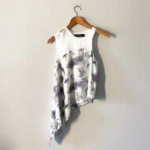 Stella & Jamie 100% silk cream and blue uneven hem sleeveless blouse XS
